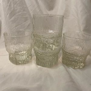 Crystal Tree Bark Texture Lowball MCM Liquor Glass Tumblers Set of Four